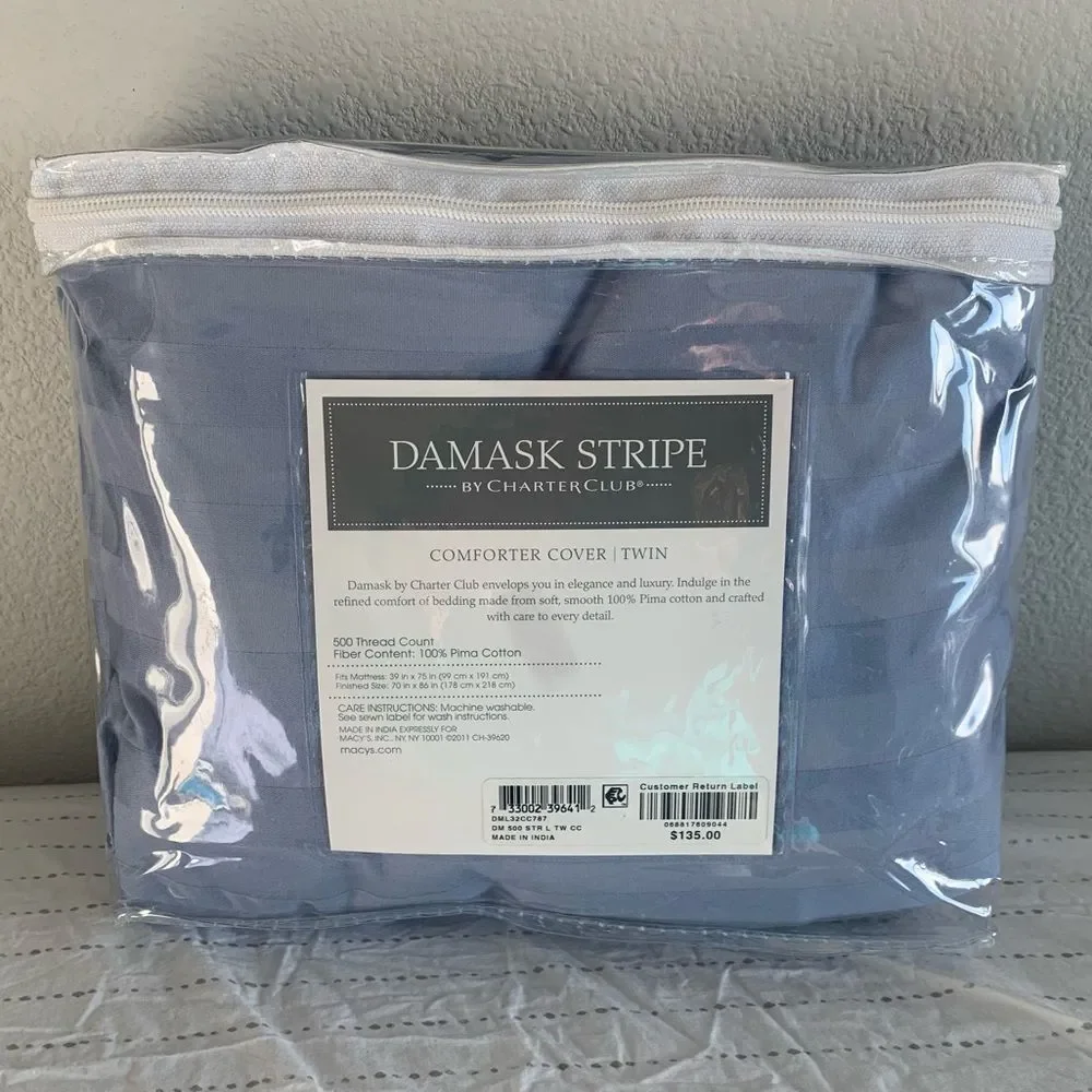 Two Damask Stripe Twin Duvets